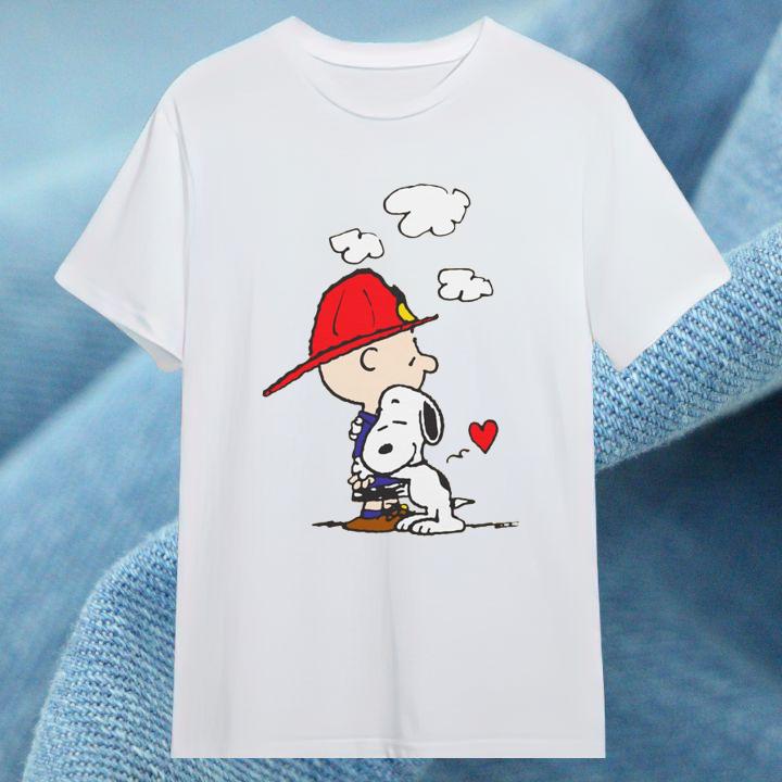 Peanuts Firefighter Snoopy Hug Charlie Brown T-Shirt