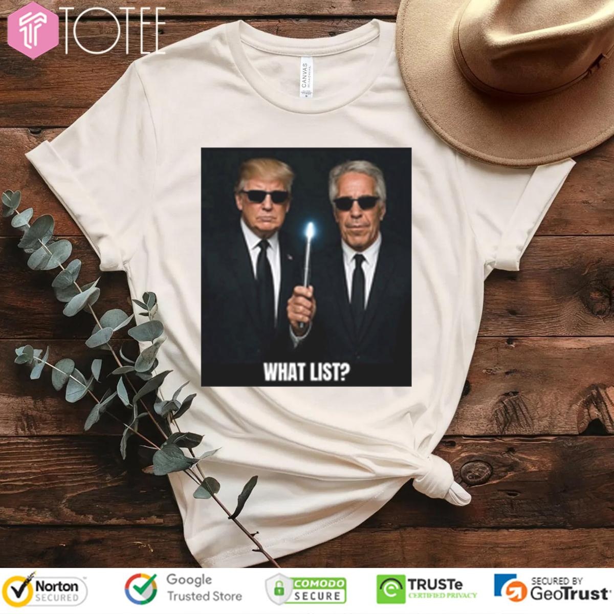 What List Trump And Epstein Parody Men In Black Style Political T-shirt